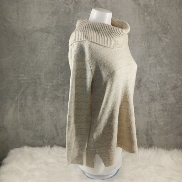 NWOT Style&Co Fall Cozy Cowl Neck Sweater MEDIUM(8-10) Ivory Metallic Stripe - Picture 5 of 13